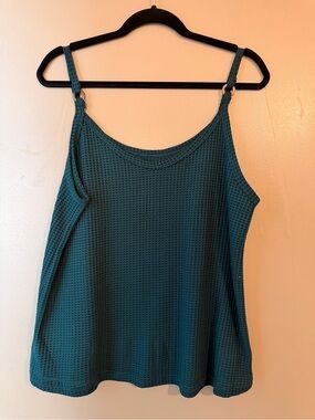 SHEIN Teal Waffle Knit Spaghetti Strap Tank Top